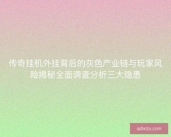 传奇挂机外挂背后的灰色产业链与玩家风险揭秘全面调查分析三大隐患